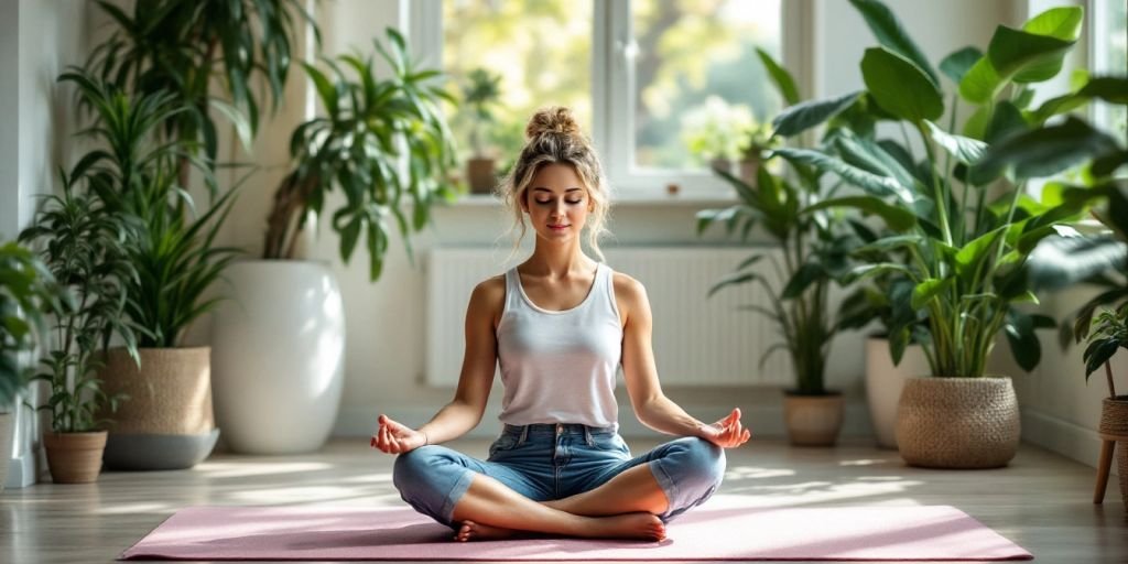 Empresário meditando em um ambiente tranquilo e relaxante.